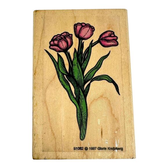 Graphistamp Tulip Flowers Wood Mounted Rubber Stamp 1997 Gloria Kreitzberg S1062 - Picture 1 of 3